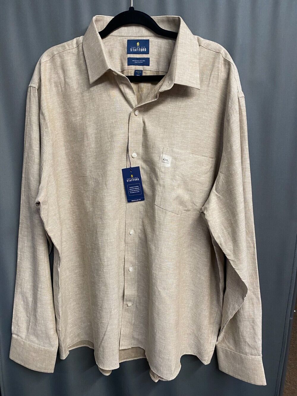 Stanford Button Up Shirt Mens XXL Beige Long Sleeve Collared Cotton Classic B61
